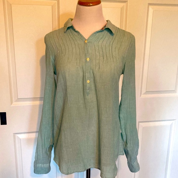 Isabella Sinclair Tops - Isabella Sinclair Anthropology Green Long-sleeve Shirt S Lace Back Floral Cuff
